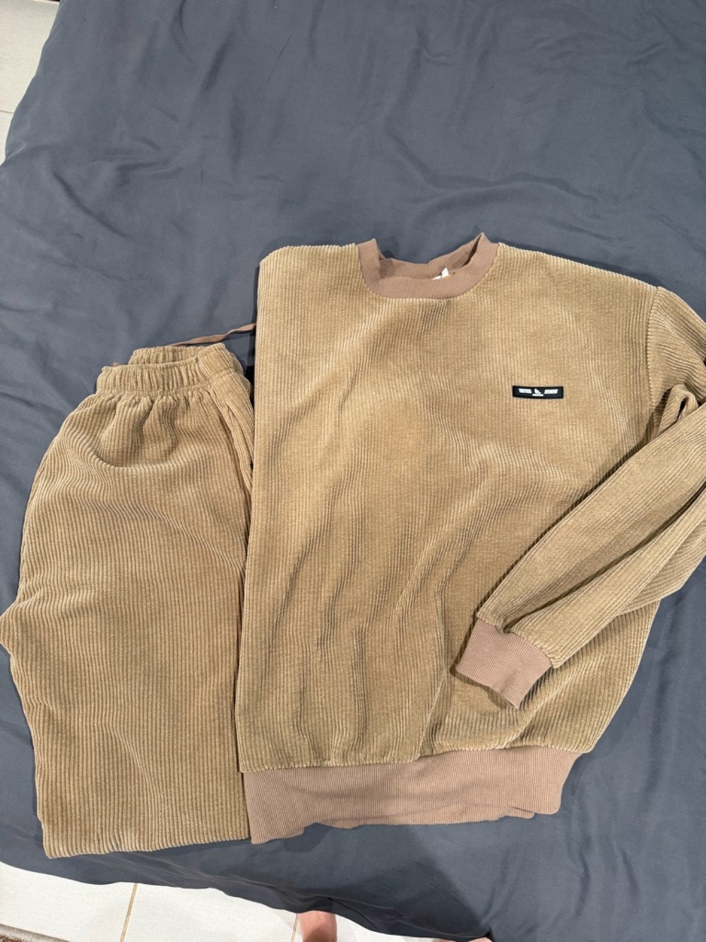 Sisters & Seekers Corduroy Sweatshirt and Joggers Set in Camel